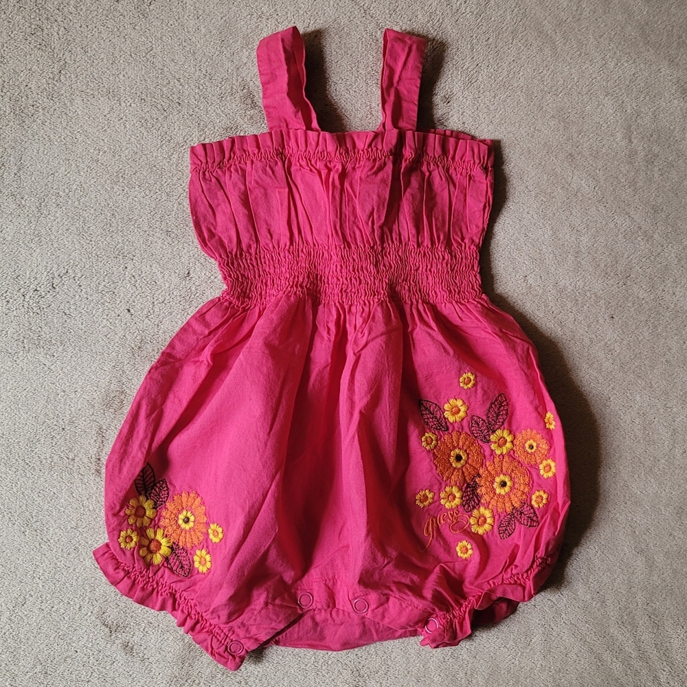 Guess Baby Girl Magenta Bubble Romper Size 18 Months 4 Snap Buttons